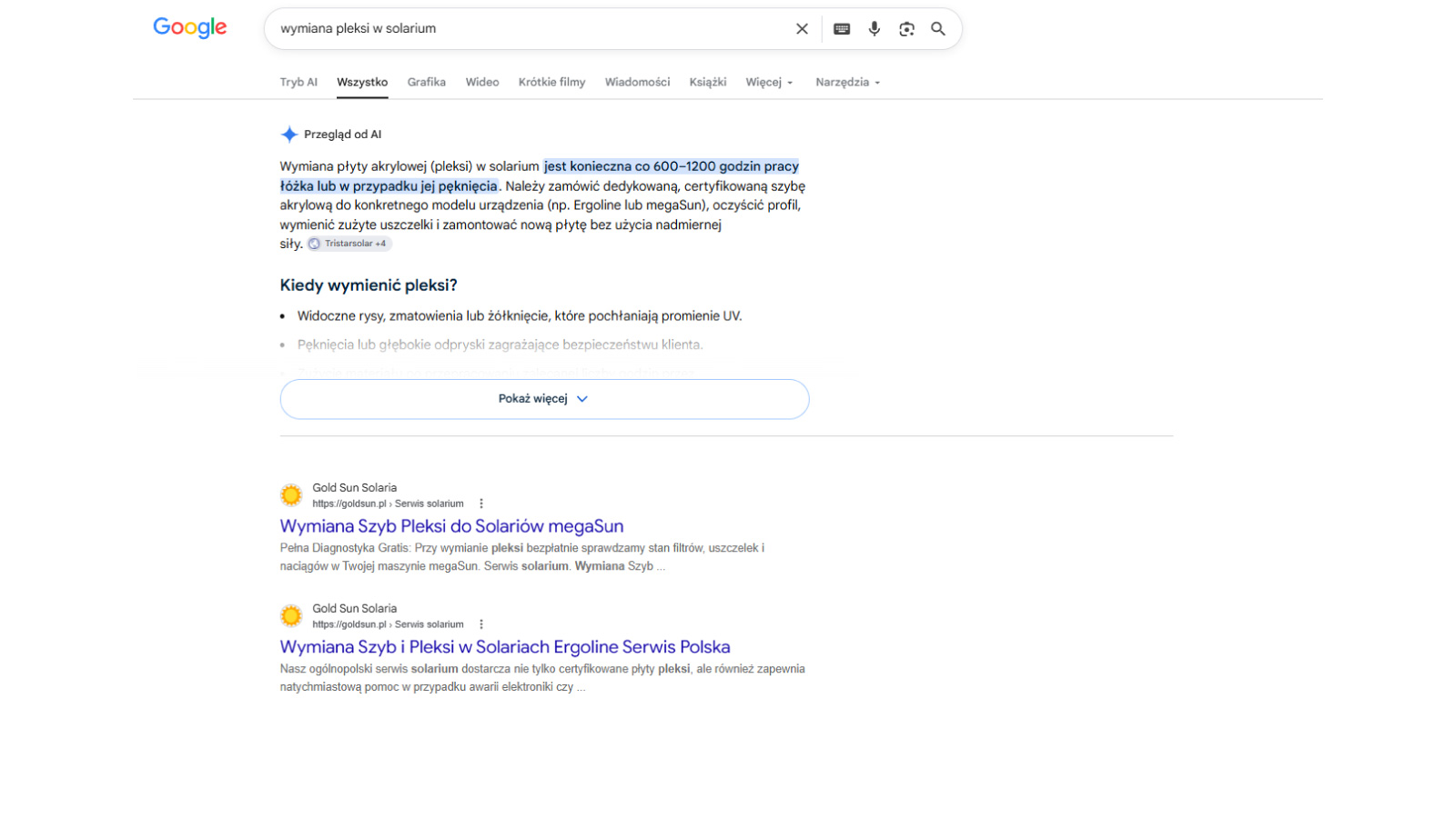 Gold Sun — pozycja TOP 1 w Google dla frazy serwisowej